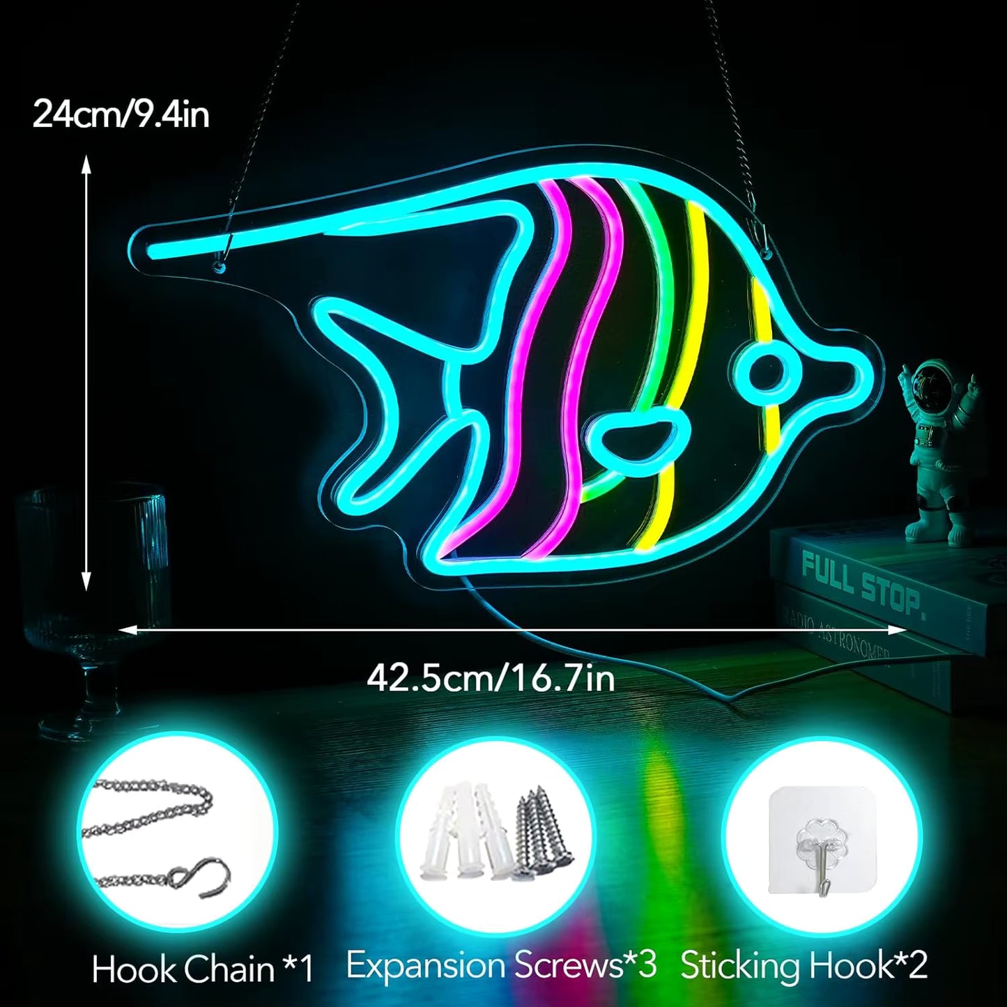 Butterfly fish neon sign wall installation