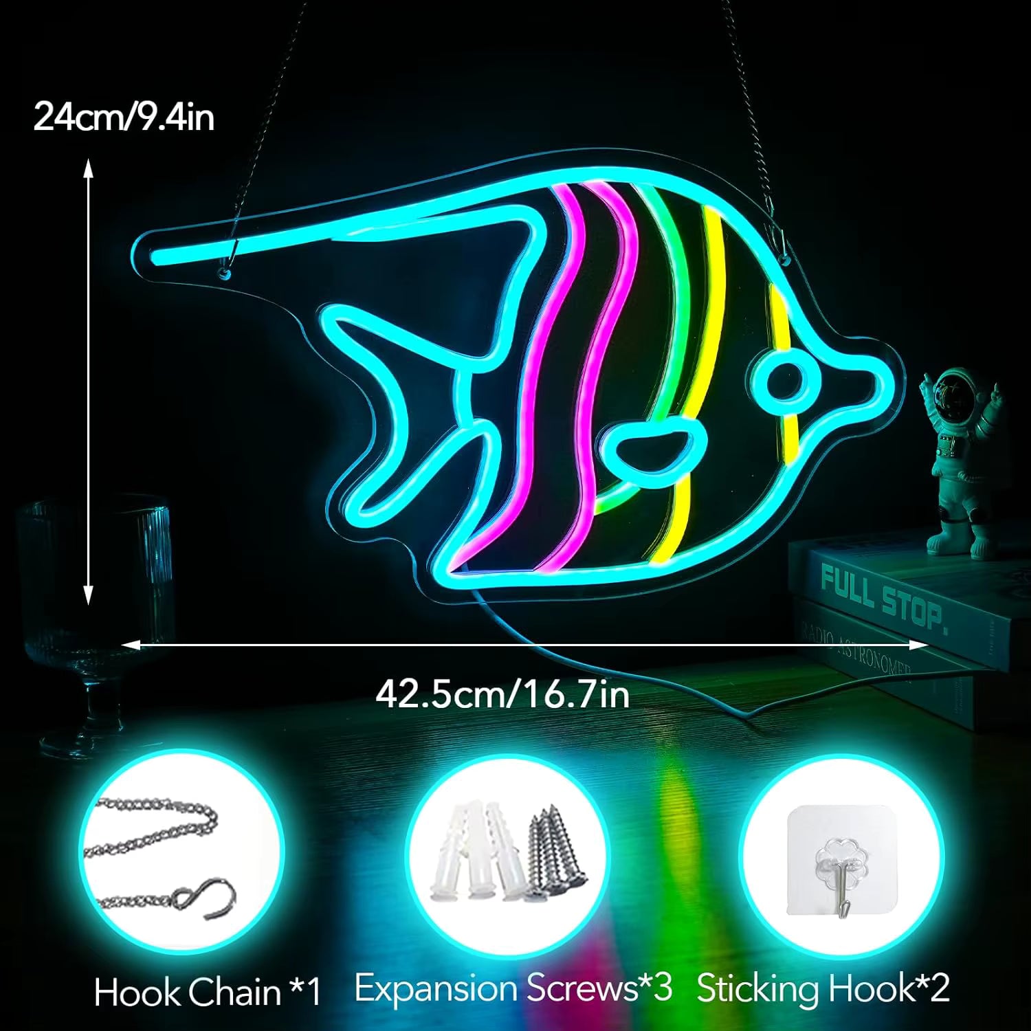 Butterfly fish neon sign wall installation