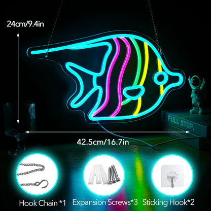 Butterfly fish neon sign wall installation