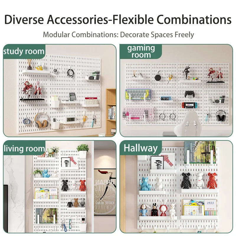 Wall pegboard with hooks, baskets and accessories, view 6