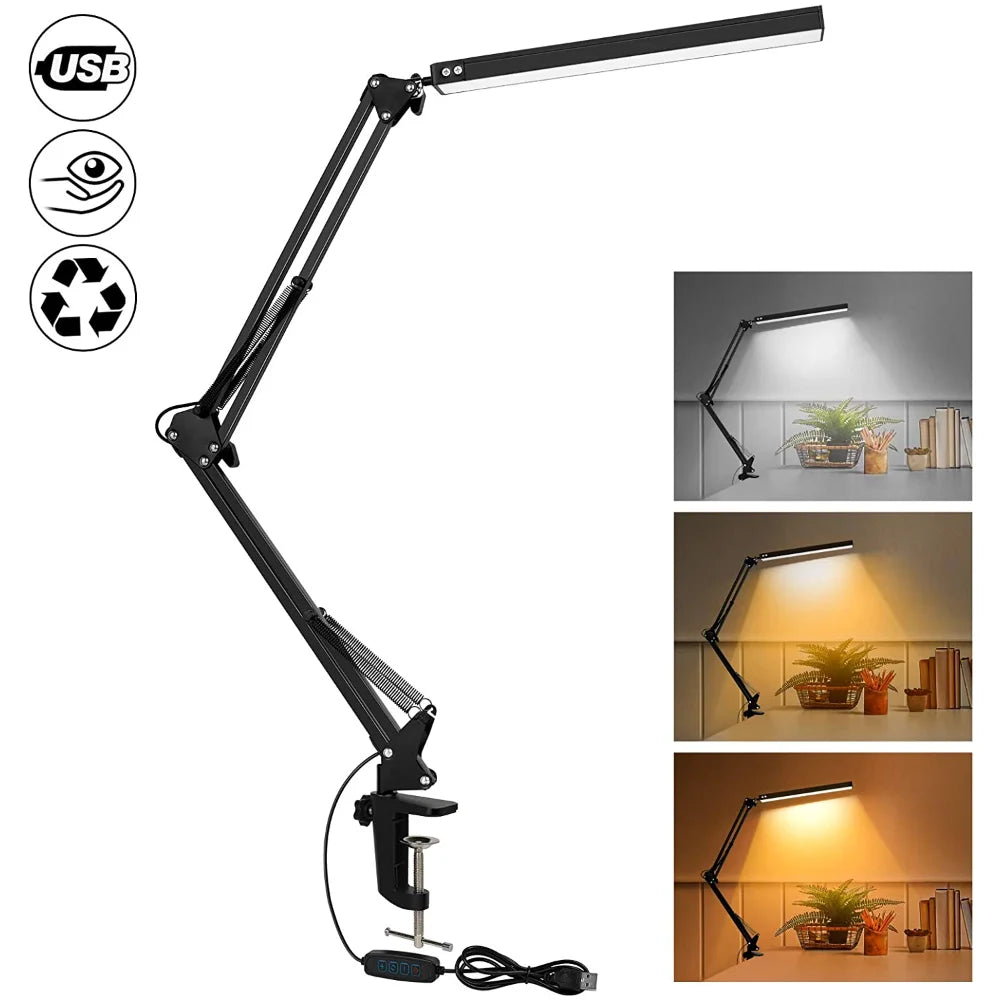 Clamp desk lamp with swing arm and 10W LED