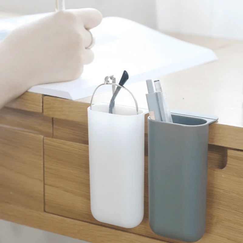 Adhesive stick on pen holder tube in grey or white, view 2