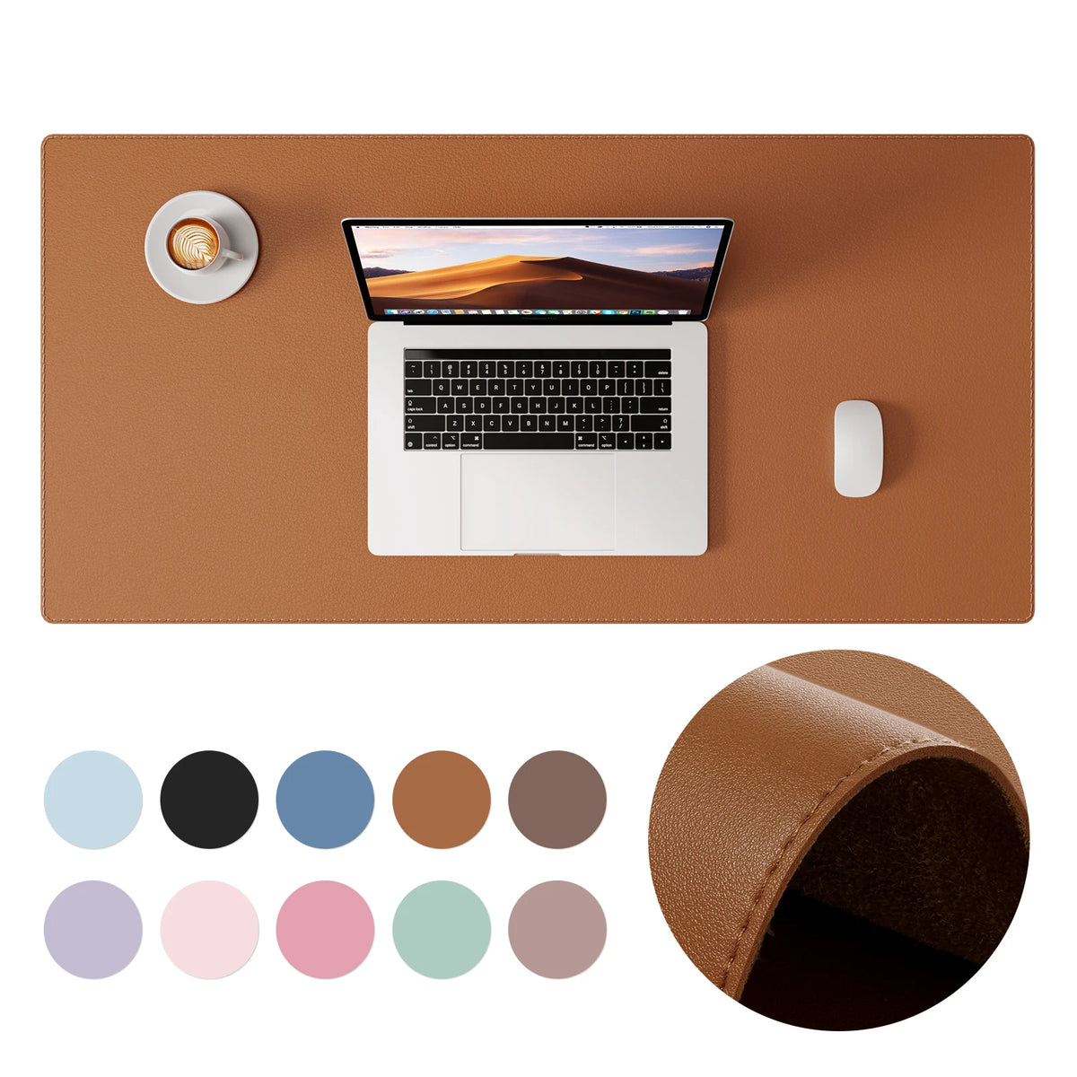 PU leather desk mat with stitched edges