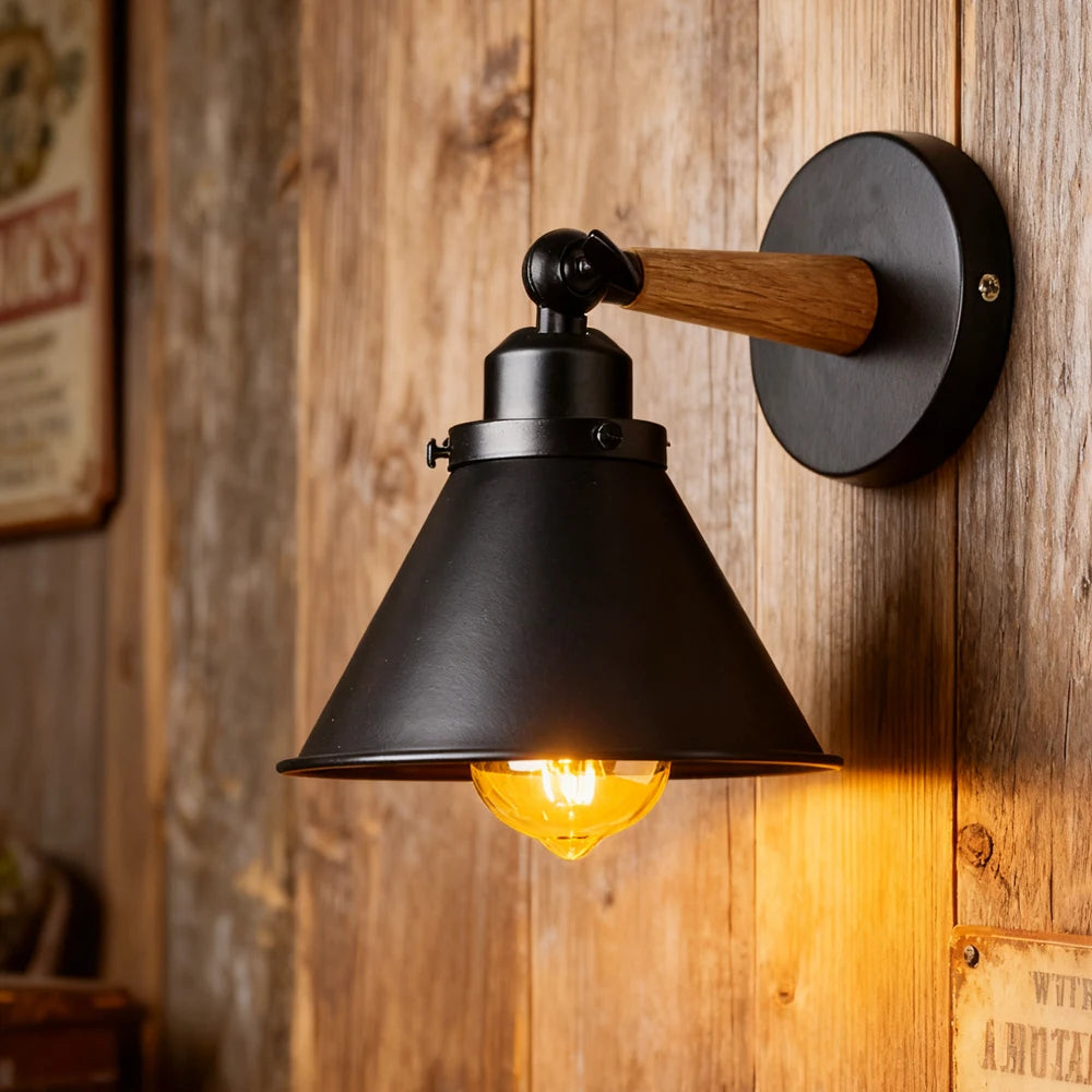 Wooden Nordic wall light industrial E27 sconce