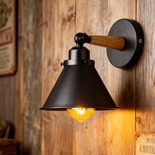 Wooden Nordic wall light industrial E27 sconce