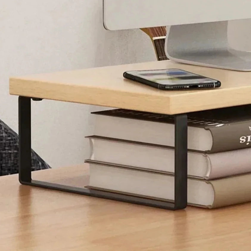 Monitor riser with storage, iron frame and wooden top, view 2