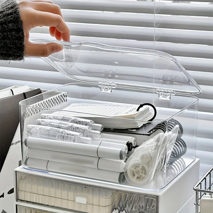 Clear acrylic clamshell storage box with flip lid, view 2