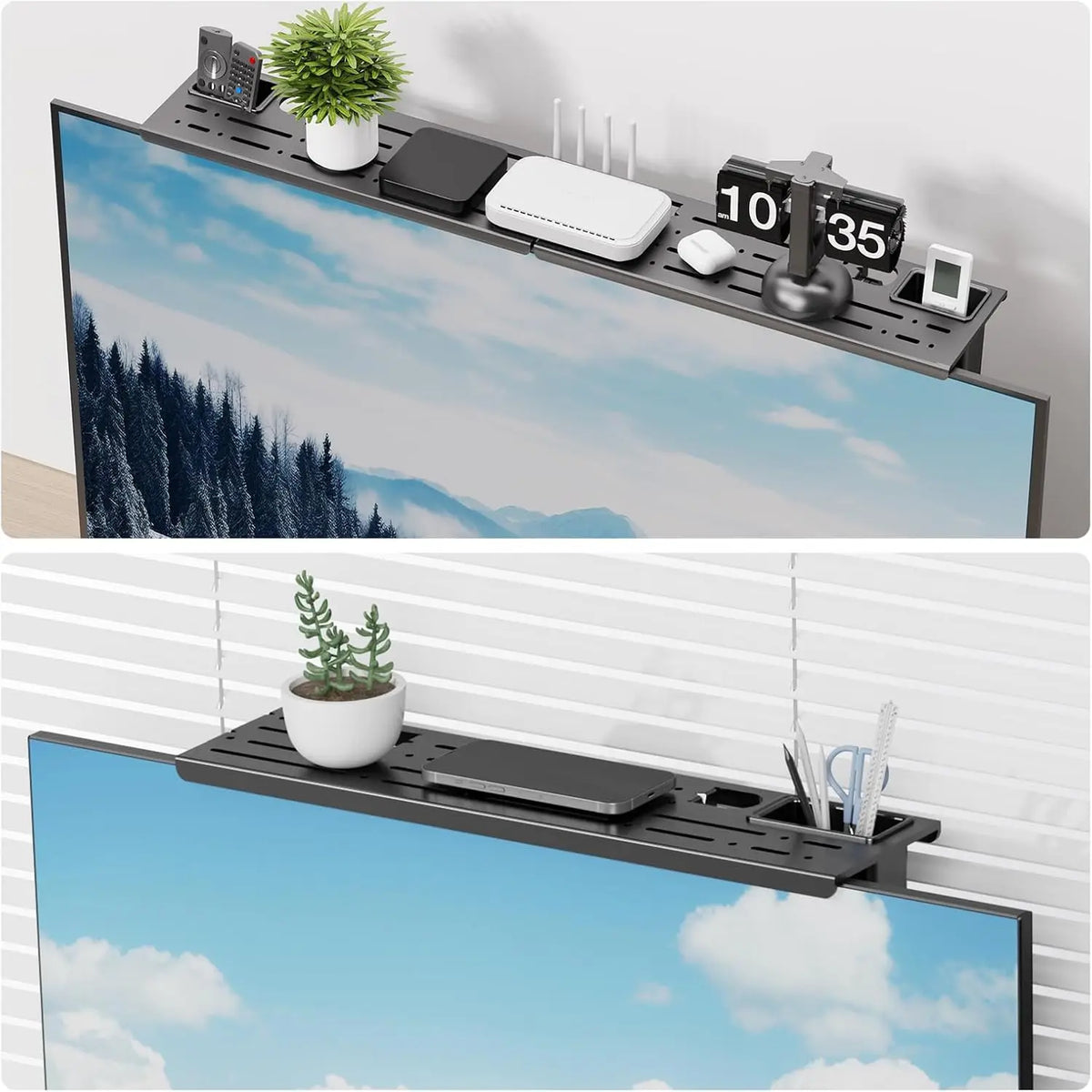 Black steel monitor top shelf, view 3