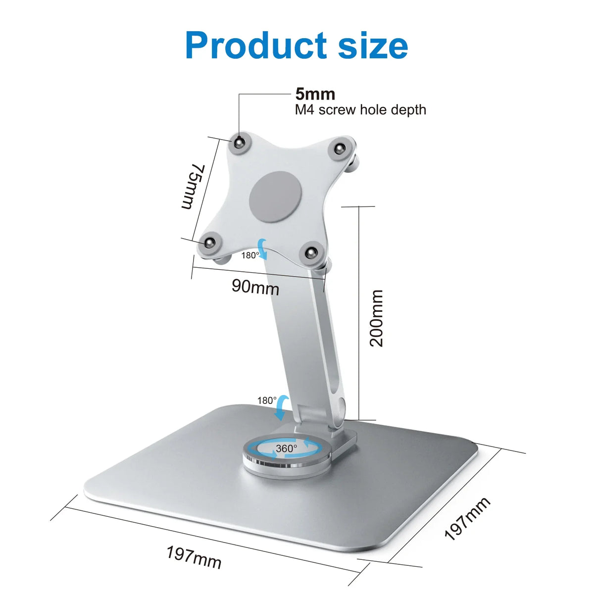 Aluminium portable monitor stand with rotating base, view 2