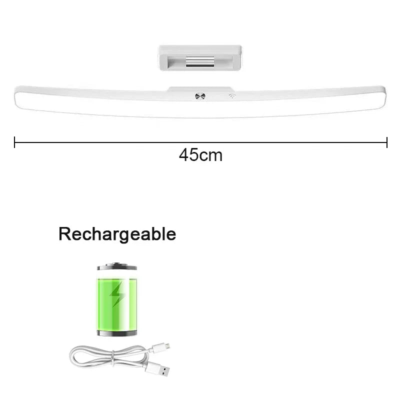 Rechargeable magnetic lamp mounted on desk, nightstand, and cabinet surfaces