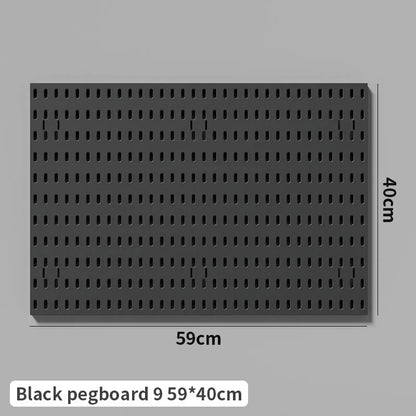 Black gaming pegboard wall organiser with holders, view 45