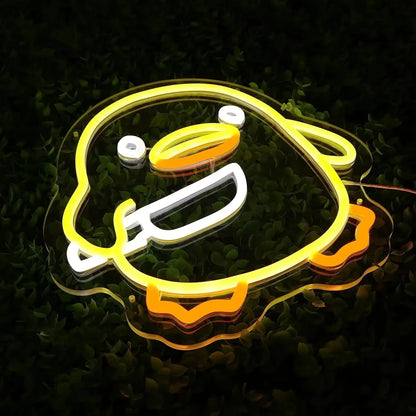 Funny duck meme neon light glowing gaming room