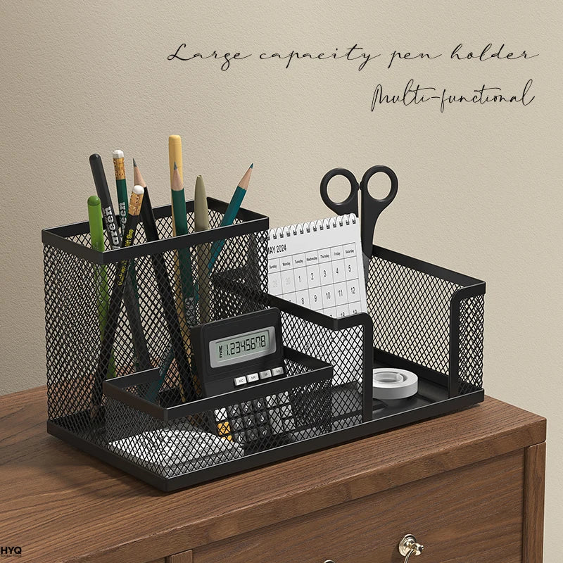 Black metal mesh desk organiser, view 2