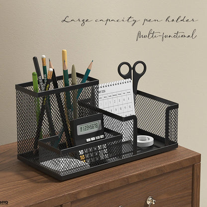 Black metal mesh desk organiser, view 2