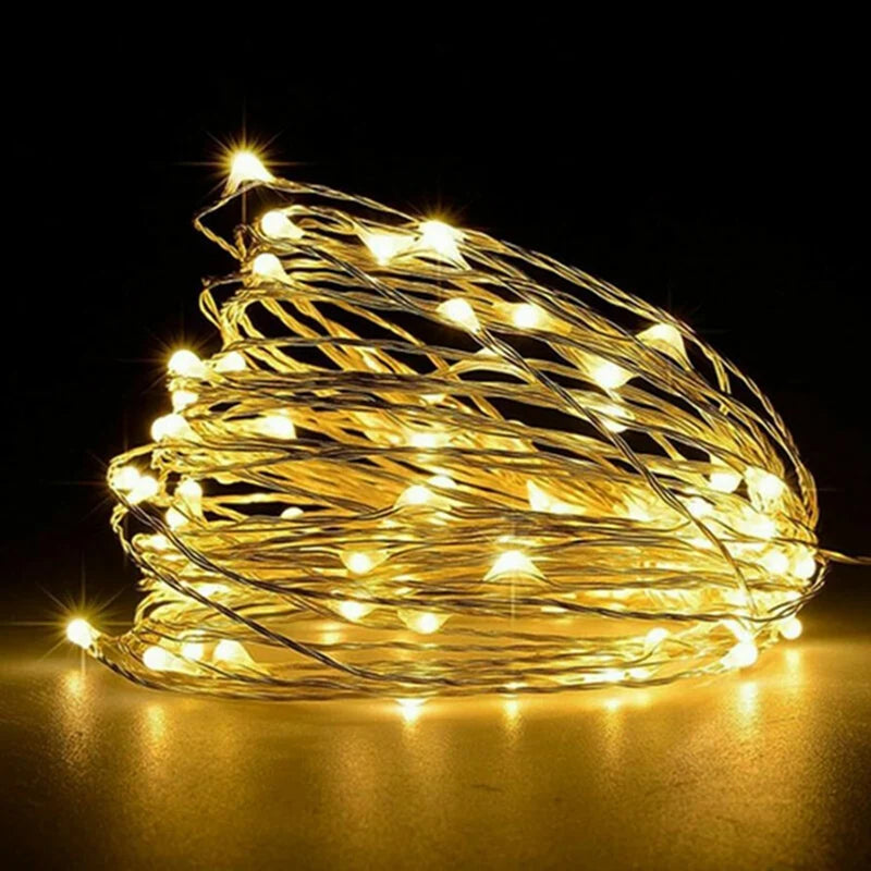 Blue copper wire fairy lights wedding table