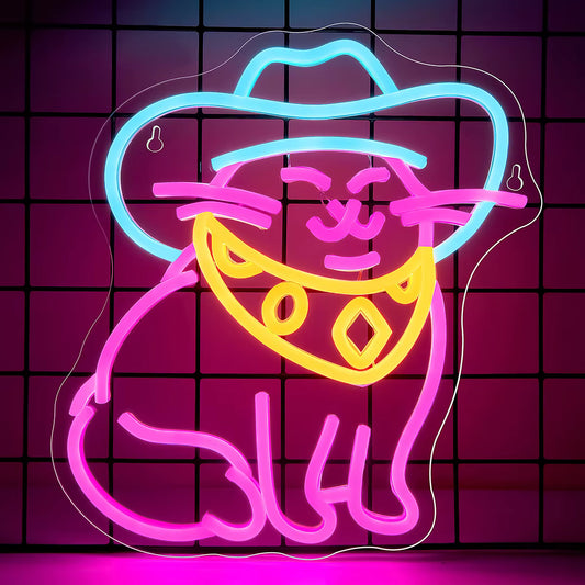 Cowboy cat neon sign LED wall light bedroom decor
