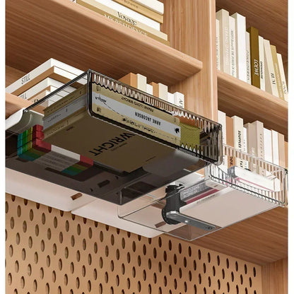 Pull out storage drawer for under a desk top, view 4