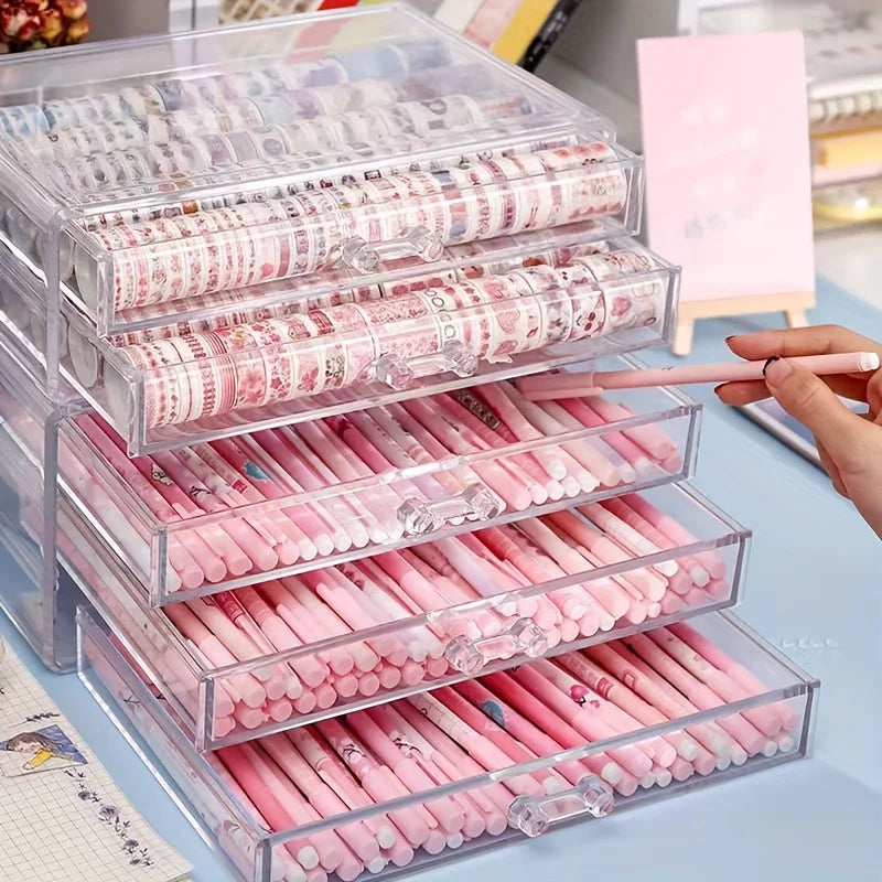 Clear plastic desk drawers, stackable drawer unit, view 3
