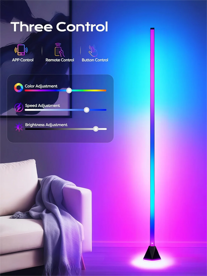 App controlled floor lamp glowing gaming room