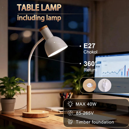 White table lamp with replaceable E27 bulb fitting