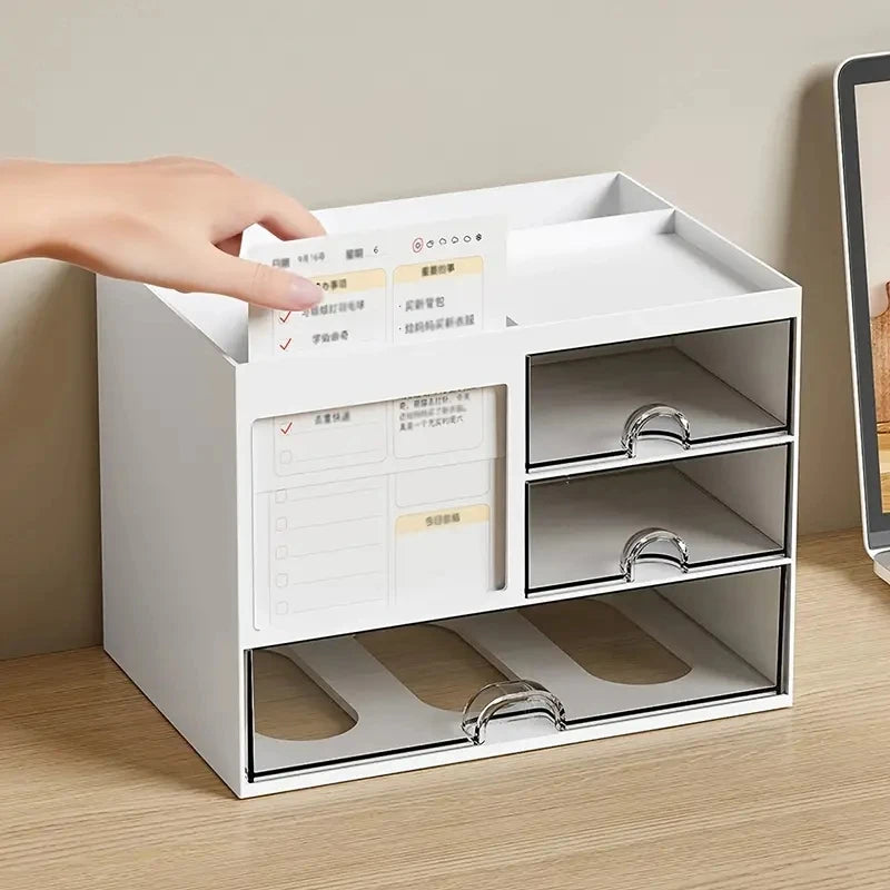 Plastic pen holder with drawers, desktop stationery organiser, view 3