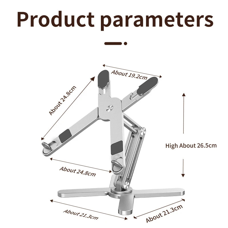 Foldable rotating aluminium laptop stand in silver or grey, view 6