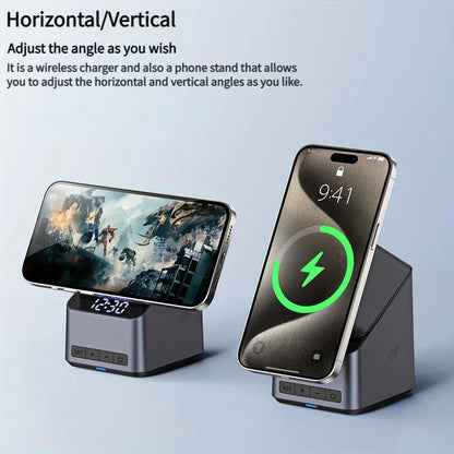 Magnetic 4 in 1 wireless charger with a digital clock