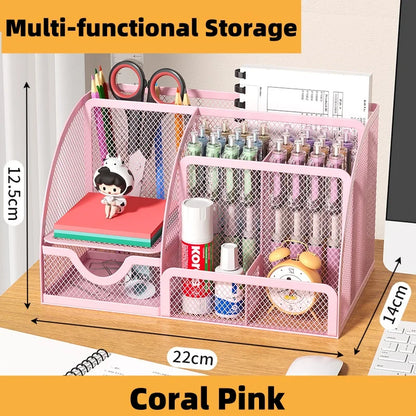 Metal mesh desk organiser with seven compartments and a drawer, view 13