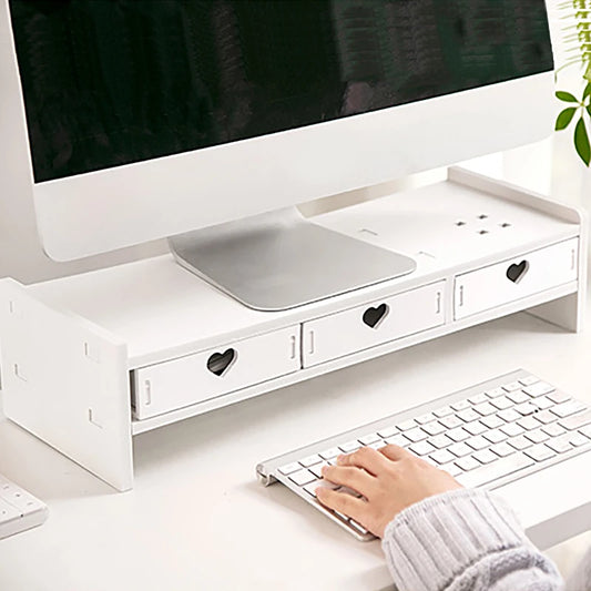 Monitor riser with drawers in pink or white