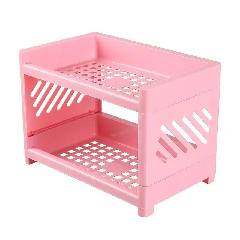 Double layer storage rack in pink, blue or white plastic, view 9