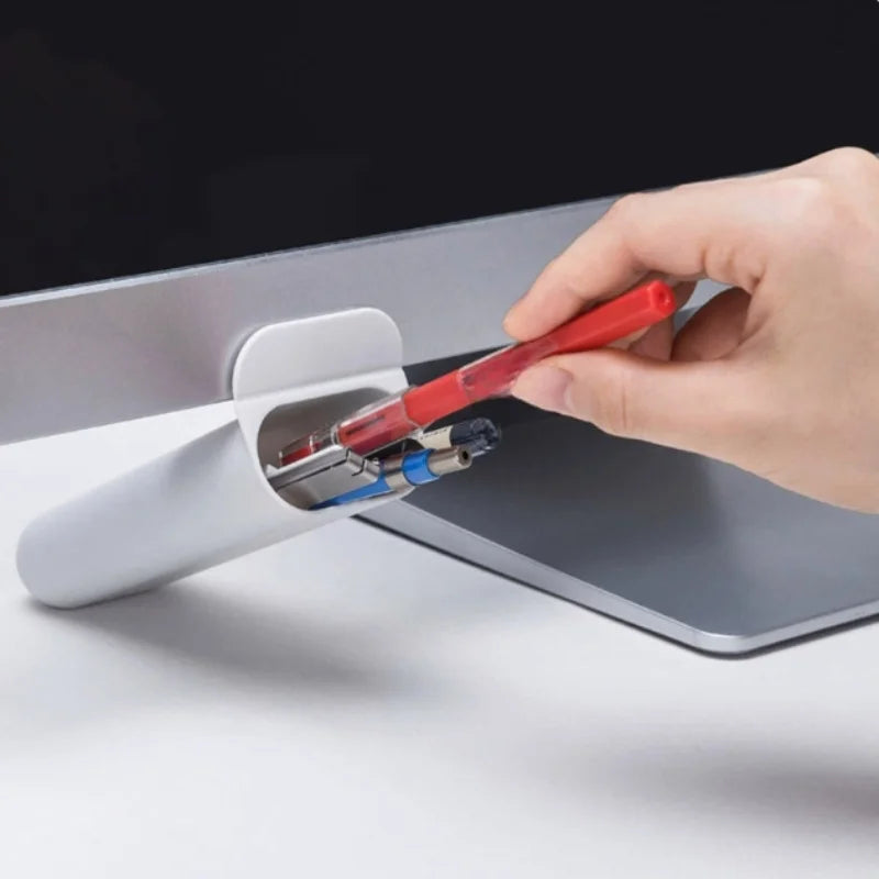 Adhesive stick on pen holder tube in grey or white, view 10