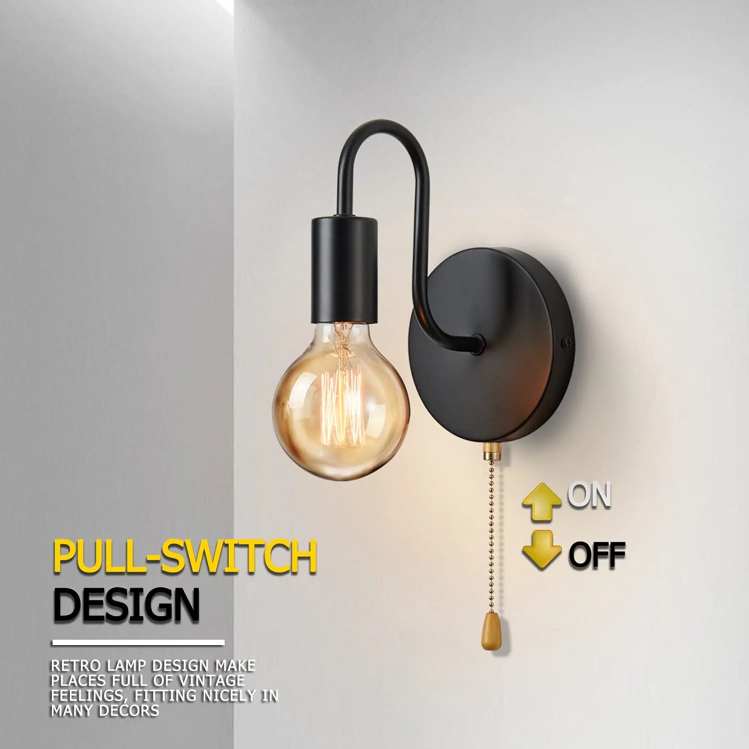 Nordic industrial wall lamp black iron E27 sconce