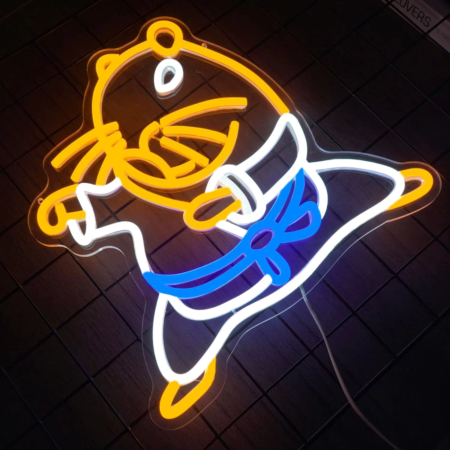 Capybara neon sign glowing on bedroom wall