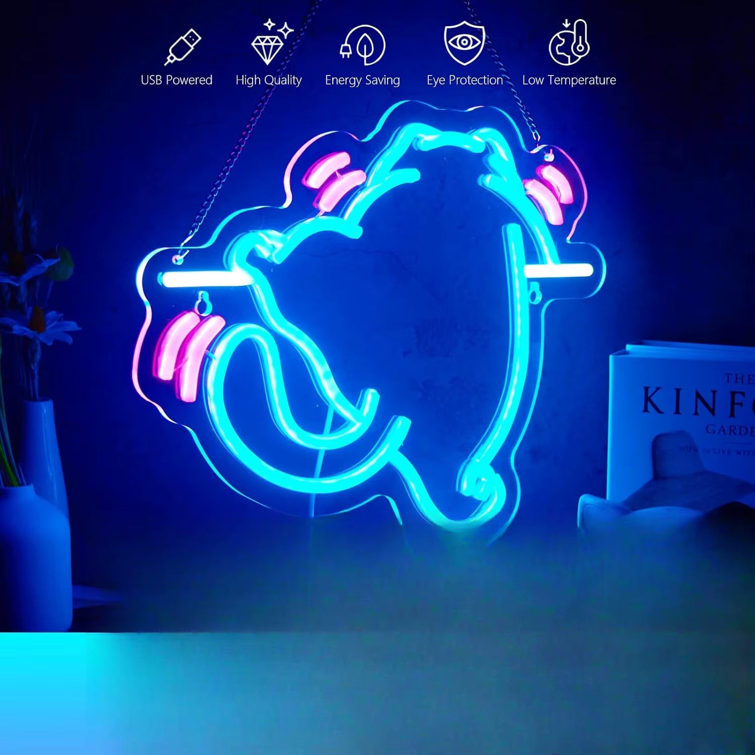 Cat climbing wall neon sign installation detail