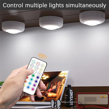 Control multiple lights simultaneously with a remote control in a home setting.