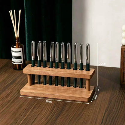 Walnut desk organiser with pen compartments and a phone slot, view 8