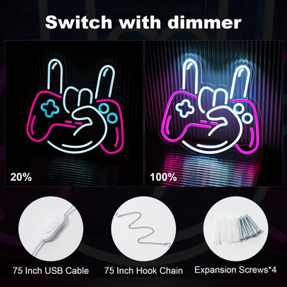 USB powered gamer controller neon wall light installation