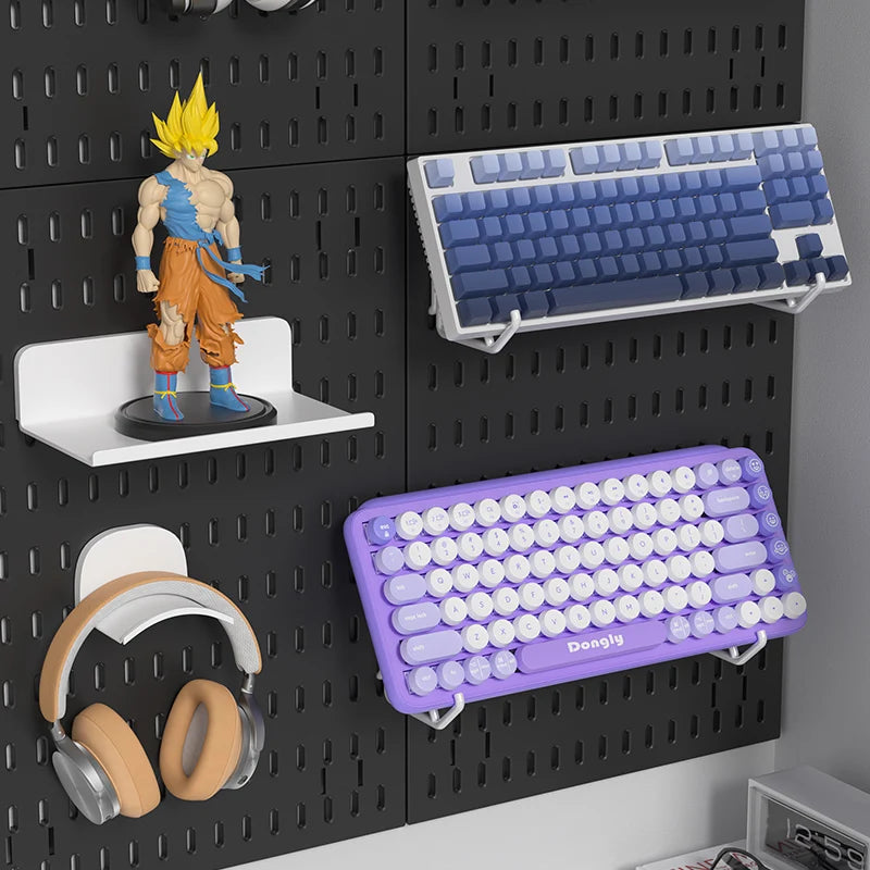 Black gaming pegboard wall organiser with holders, view 4