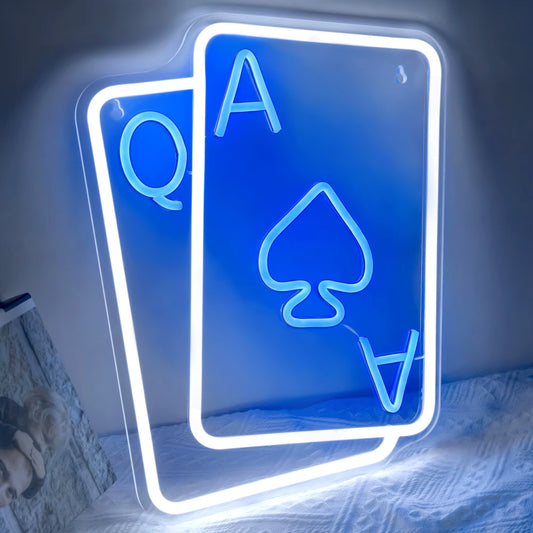 Playing cards neon sign blue white LED wall decor