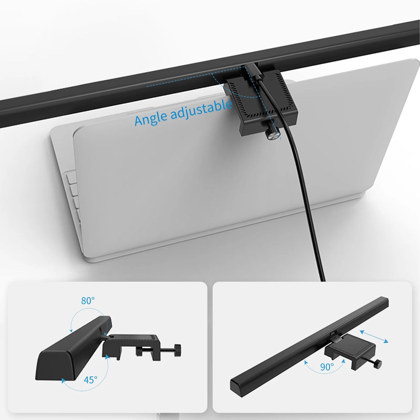 Straight monitor light bar desk setup