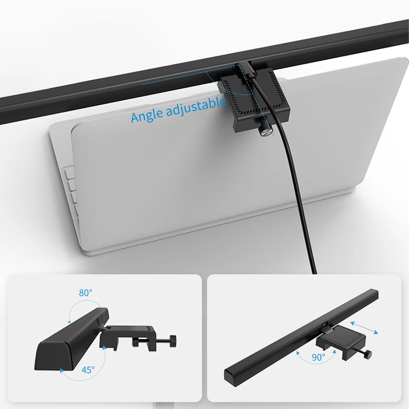 Straight monitor light bar desk setup