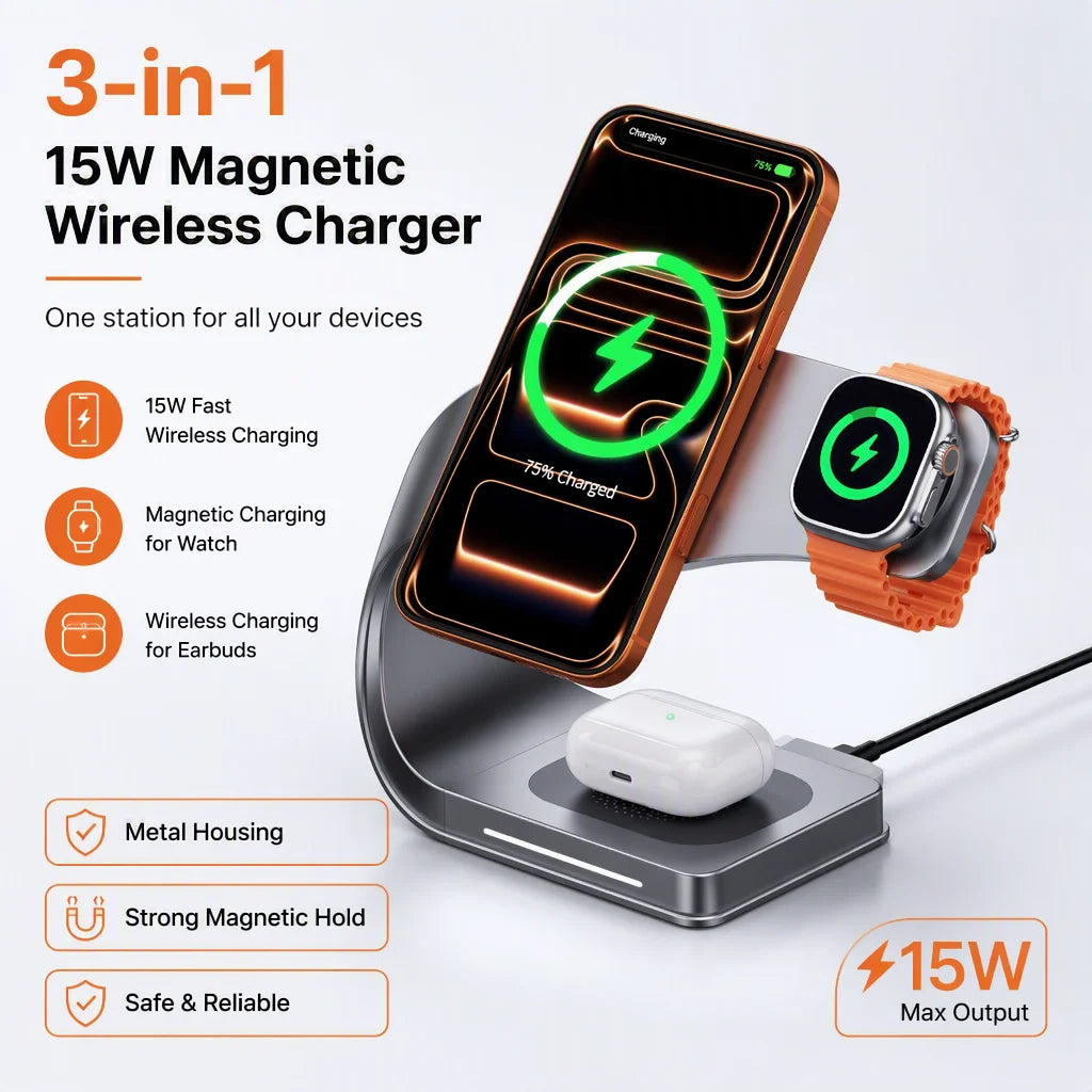 Metal bodied 4 in 1 magnetic wireless charger