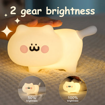 Cat night light glowing dark bedroom setting