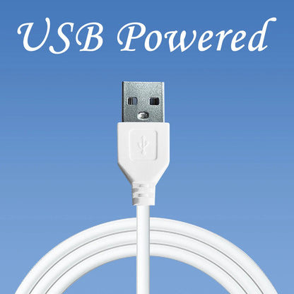 White USB cable with metallic connector on a blue background with 'USB Powered' text.