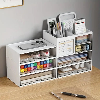 Plastic pen holder with drawers, desktop stationery organiser, view 4