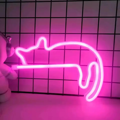 Size comparison of cat neon light signs, cat A 27.5x20cm and cat B 23.5x17cm bedroom wall art