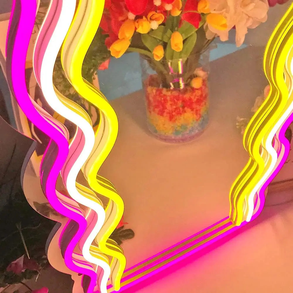Wavy mirror neon sign gift for bedroom