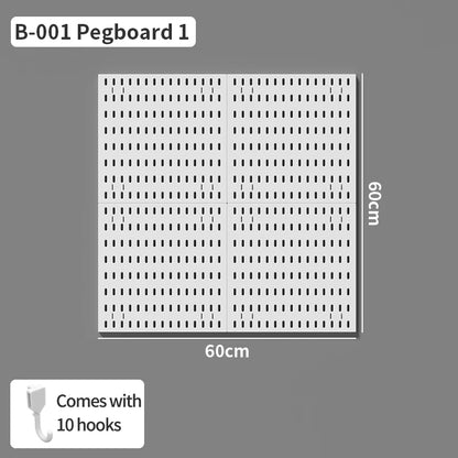 Wall pegboard with hooks, baskets and accessories, view 60