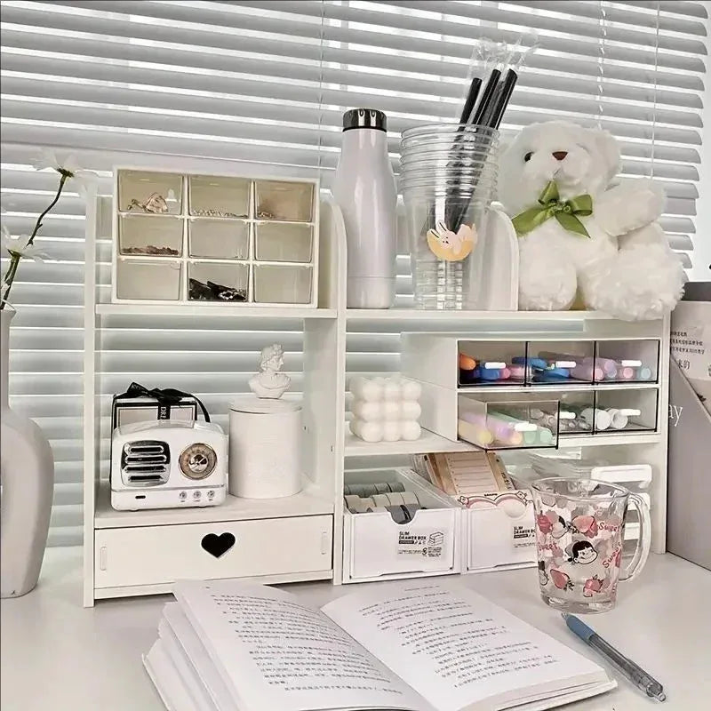 White 2 tier desk shelf, view 2