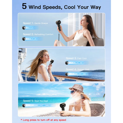 Handheld Mini Fan 4000mAh Rechargeable, Portable Personal Fan with LED Display, 5 Speed Turbo Brushless Motor, 12Hr Battery Life, Lightweight Travel Fan for Beach, Outdoor and Office Use